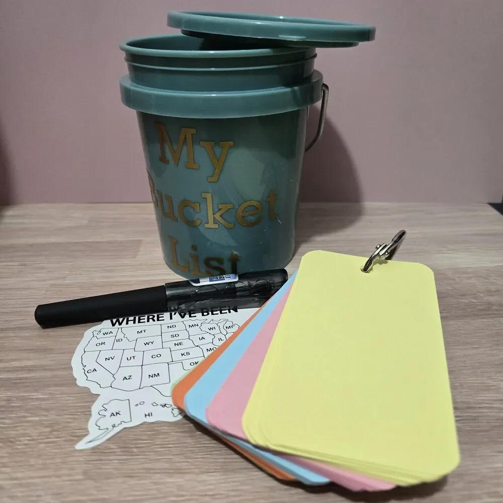 My Bucket List Kit - Hand-Crafted Mini Bucket Gift Set - USA Travel Map & Cards